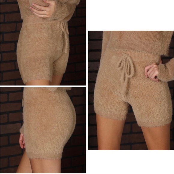 Pants - Fuzzy Drawstring Tan Shorts
